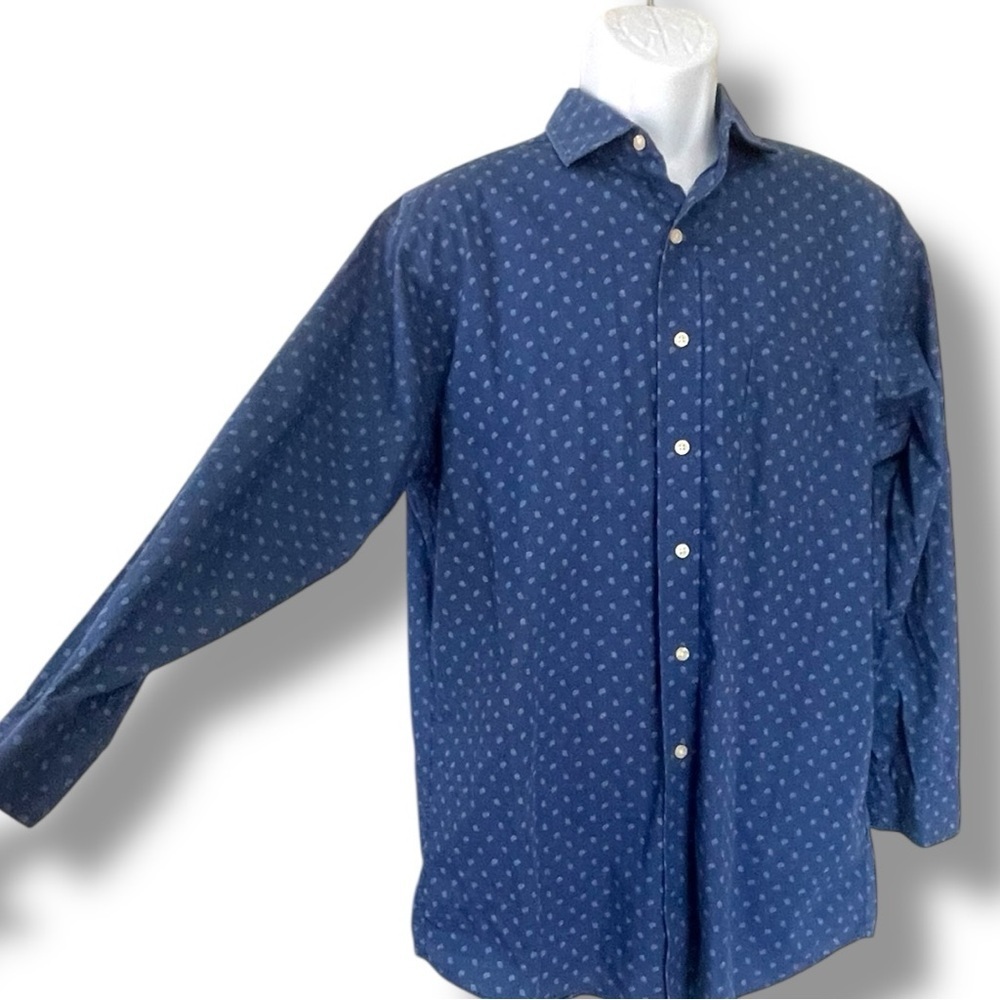 Club Room Performance Button Up Shirt Blue Paisley Print Cotton Long Sleeve - Picture 2 of 7
